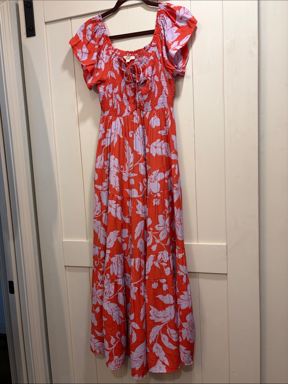 easel Red and White Floral Maxi Dress